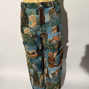 Blue Multicolor Patchwork Print Men's Pants